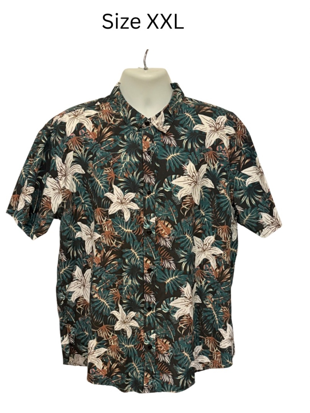 Men's Casual Tropical Button-Down Shirt in Green and Brown - XXL.